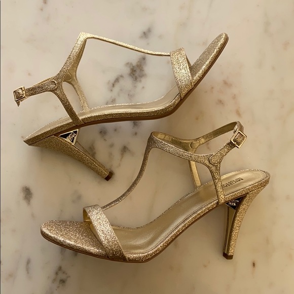 New MICHAEL KORS Arden Gold T-strap Stiletto Sandals shoes - Picture 10 of 15